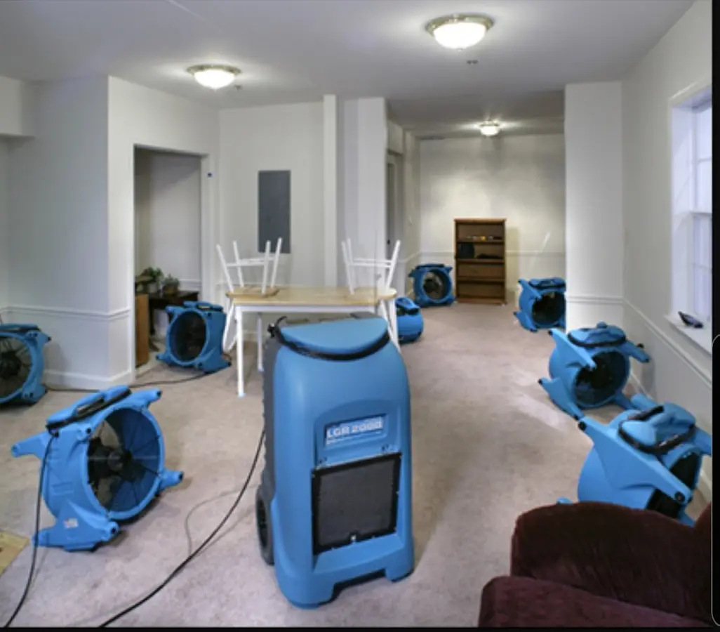 Air movers and dehumidifier setup for Water Damage Restoration in Aliquippa