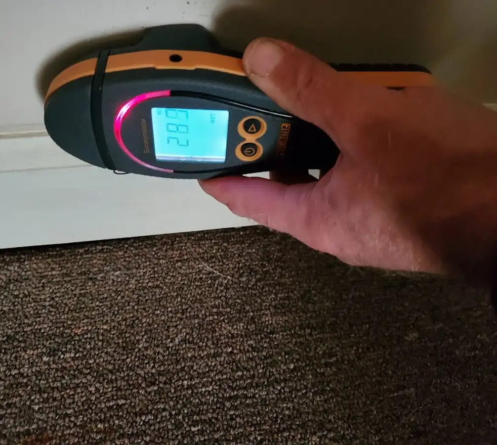 Moisture detection at baseboard during Storm Damage Restoration in Aliquippa